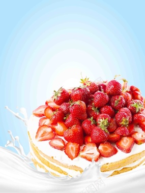 牛奶草莓蛋糕海报背景模板背景