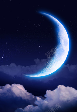 夜景月亮白云海报背景背景