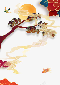 彩色树枝彩色古风中国风高清图片