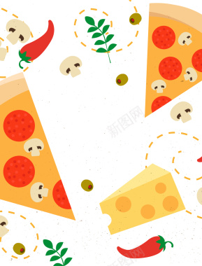 卡通手绘切片披萨美食西餐海报背景矢量图背景