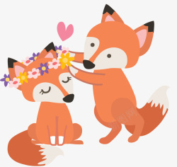 两只狐狸头戴花环的可爱狐狸矢量图高清图片