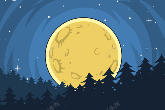 卡通手绘唯美月亮静谧夜晚背景矢量图背景