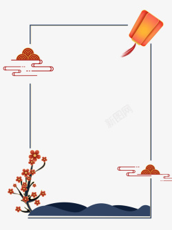 边框线型边框灯笼花朵中式边框素材