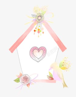 粉色的小鸟房子素材