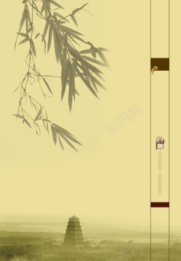 中国风米黄清雅竹子背景背景