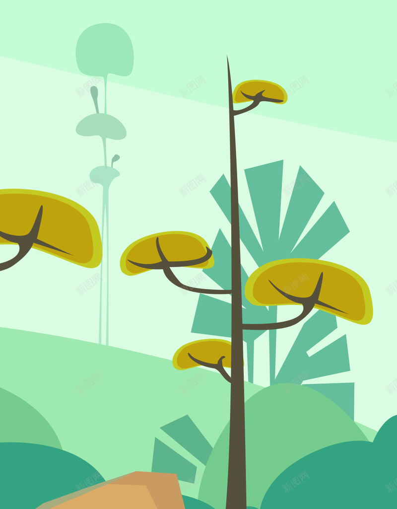 卡通小清新户外风景H5背景psd设计背景_88icon https://88icon.com 卡通小清新 卡通户外 小清新户外 户外风景