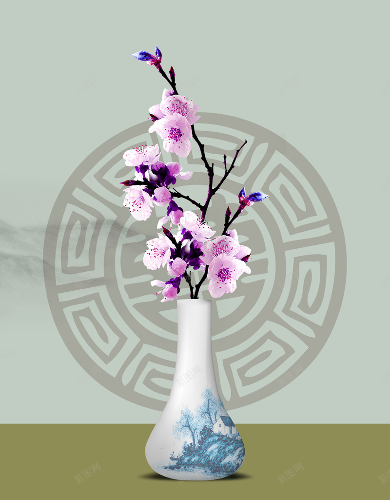 中国风花瓶鲜花绿色背景psd设计背景_88icon https://88icon.com 中国风 古典 文学 文艺 清新 瓷器 简约 背景 花瓶 雅致 高山 鲜花