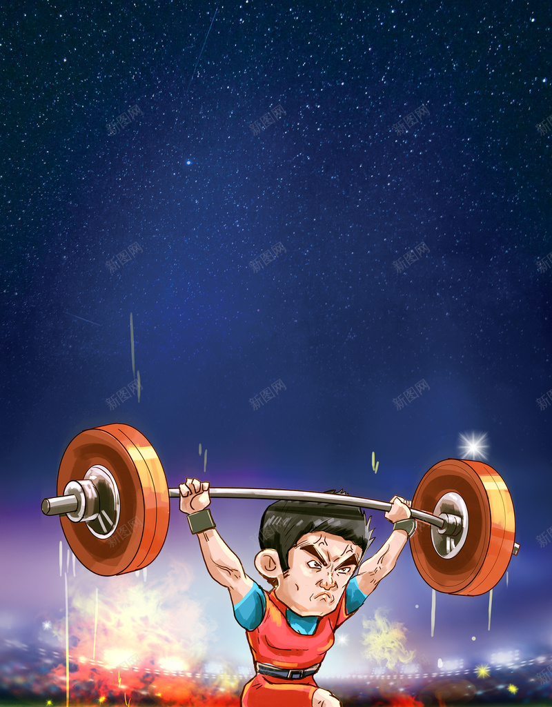 中国体育健儿加油亚运会海报psd设计背景_88icon https://88icon.com 学生运动会 健身运动 运动会 体育 运动 卡通 举重 人物 蓝色