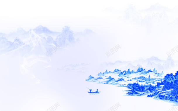中国古风蓝色背景素材背景