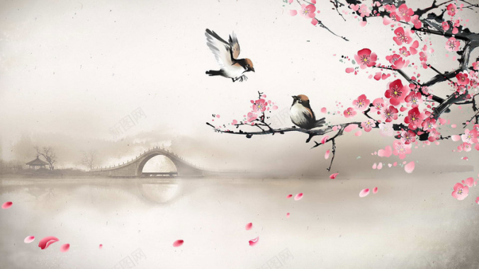 中国风梅花鸟背景模板背景