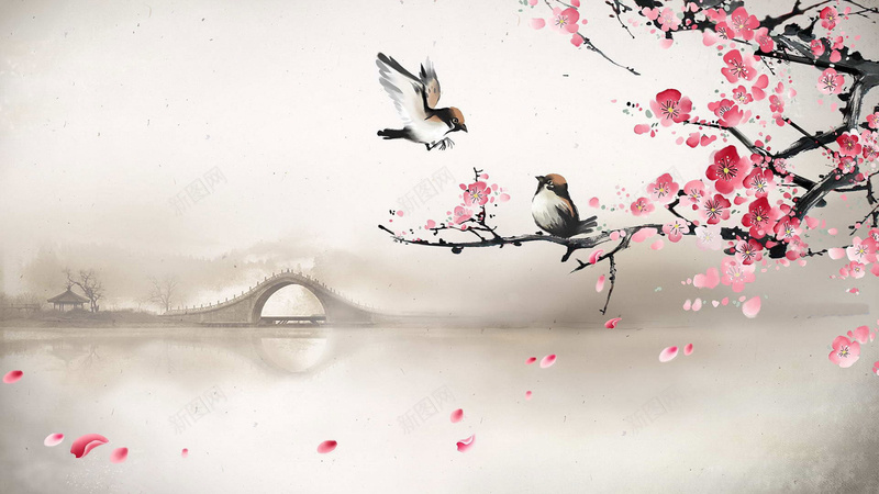 中国风梅花鸟背景模板jpg设计背景_88icon https://88icon.com 中国风 梅花 鸟 海报 背景
