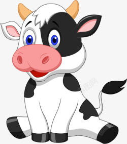 坐在地上手绘卡通坐在地上的奶牛高清图片