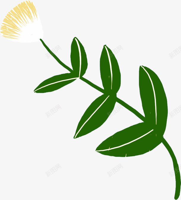 绿色独枝花儿png免抠素材_88icon https://88icon.com 扁平化 白色花萼 绿色叶片 配图装饰