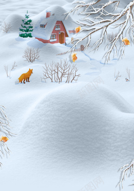 二十四节气雪景清新大雪海报背景