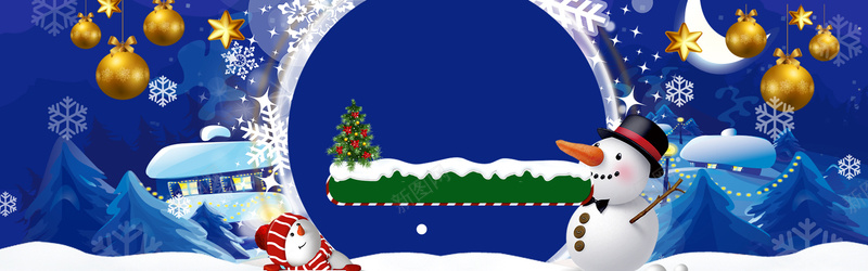 圣诞节雪人文艺几何蓝色banner背景