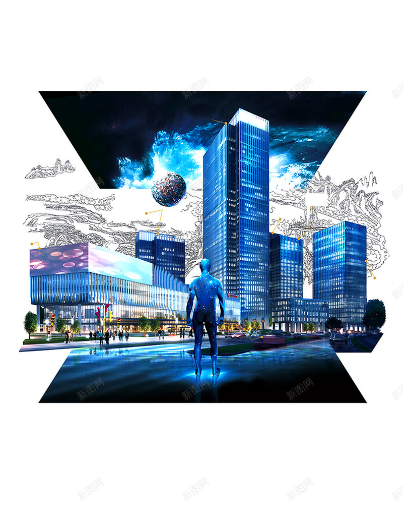 科幻城市背景海报jpg设计背景_88icon https://88icon.com 创新 商务 城市 展板 开心 手绘 机器人 海报 科幻 素材 高科技