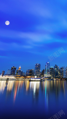 蓝天大海城市夜景手机端H5背景背景