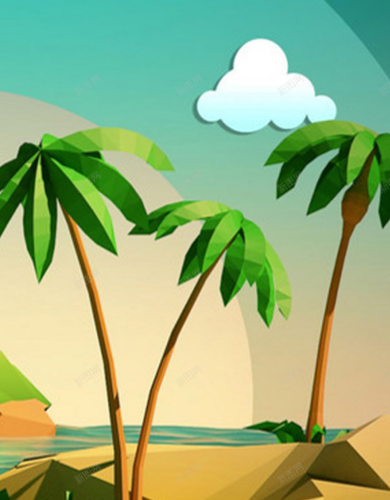 夏天度假H5背景jpg设计背景_88icon https://88icon.com 创意 卡通 夏天 文艺 椰子树 沙漠 童趣 蓝天