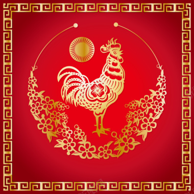中国风金鸡花纹新年背景素材背景