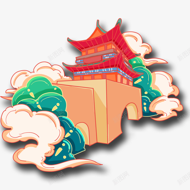 国潮风古建筑楼房山云插画psd免抠素材_88icon https://88icon.com 云 古建筑 国潮风 山 插画 楼房