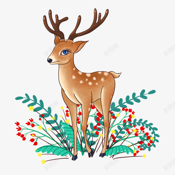 鹿与花朵插画元素psd免抠素材_88icon https://88icon.com 唯美小鹿 插画元素 花朵 鹿