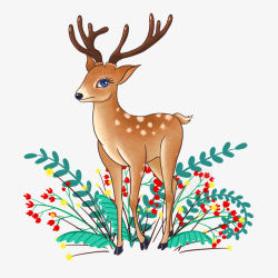 鹿与花朵插画元素素材