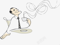 单线手绘喝咖啡的商务人士素材