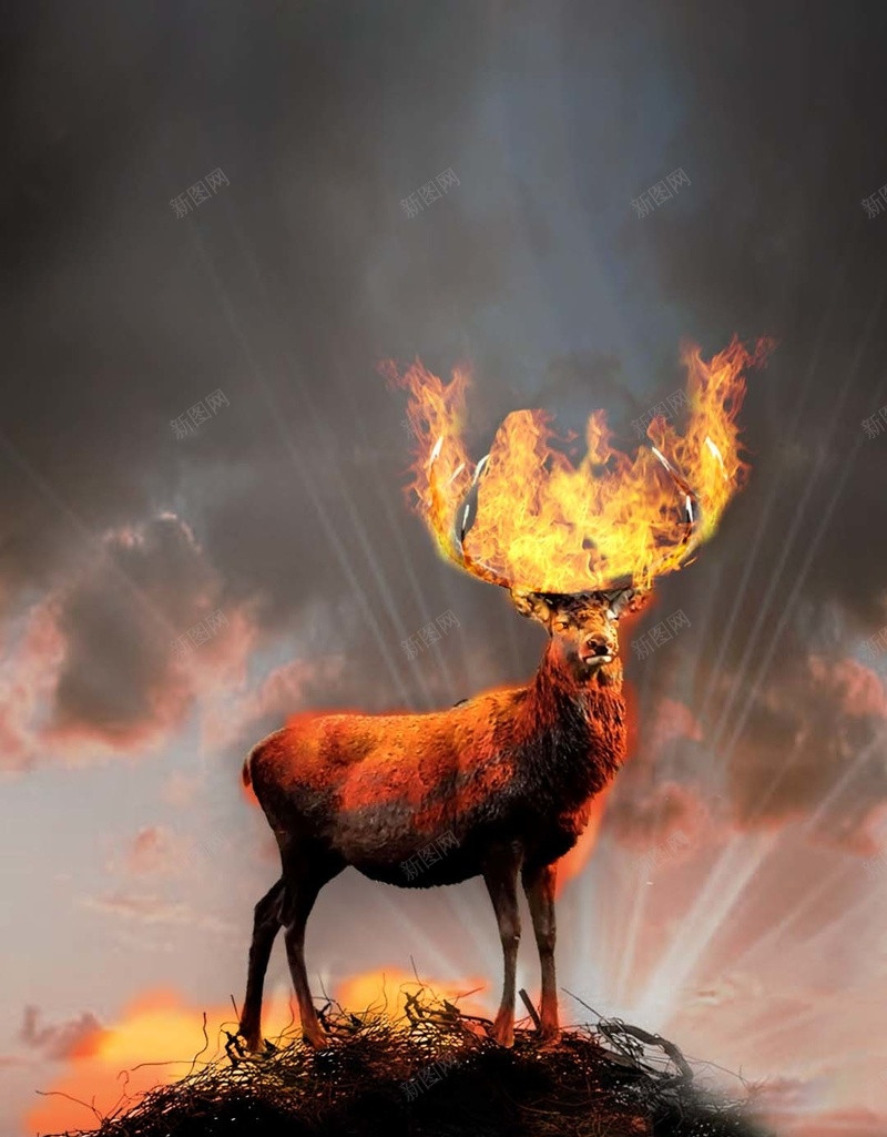 燃烧的麋鹿H5素材背景psd设计背景_88icon https://88icon.com 垃圾 污染 燃烧 环保 环境 麋鹿 H5素材 PSD背景 云团