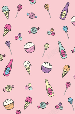 粉色冰淇淋平铺风格平面广告背景