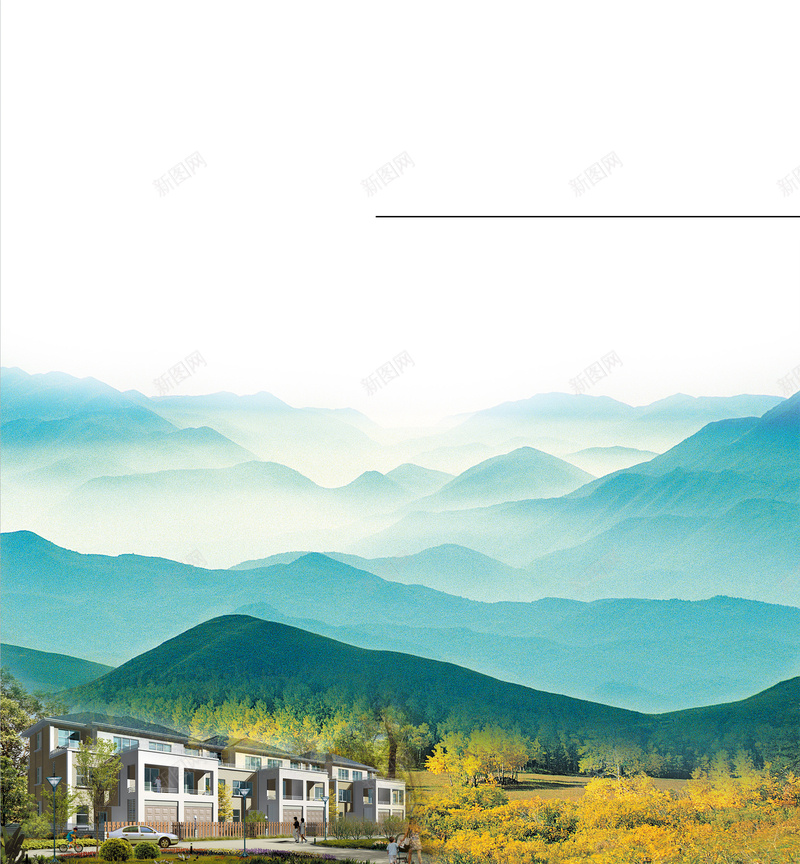 中国风云海大山建筑背景素材jpg设计背景_88icon https://88icon.com 中国风 笔触 彩色 云海 建筑 地产 韵味 古风 毛笔 晕染 山水 山河 大气 宏伟 海报 背景