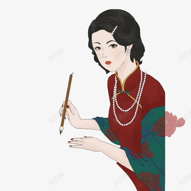 民国风拿毛笔穿旗袍的女孩psd免抠素材_88icon https://88icon.com 写字 女孩 民国风 穿旗袍