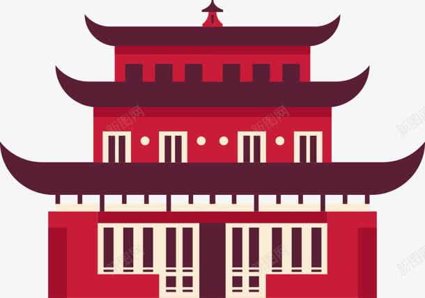 红色手绘古代建筑png免抠素材_88icon https://88icon.com 古代 建筑 红色