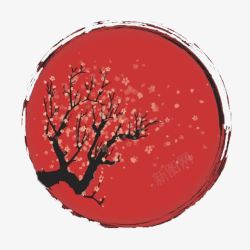 中国风红色梅花背景素材