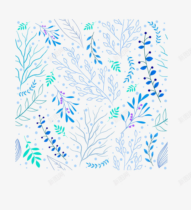 植物无缝背景png免抠素材_88icon https://88icon.com 创意 无缝背景图 树叶 植物 矢量PNG 蓝色