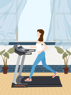 室内跑步机创意室内跑步机运动手绘海报背景素材高清图片