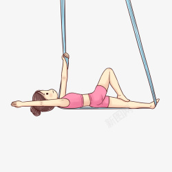 运动少女卡通瑜伽吊绳素材