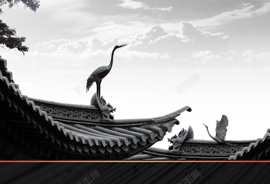 中国风屋檐海报背景图背景