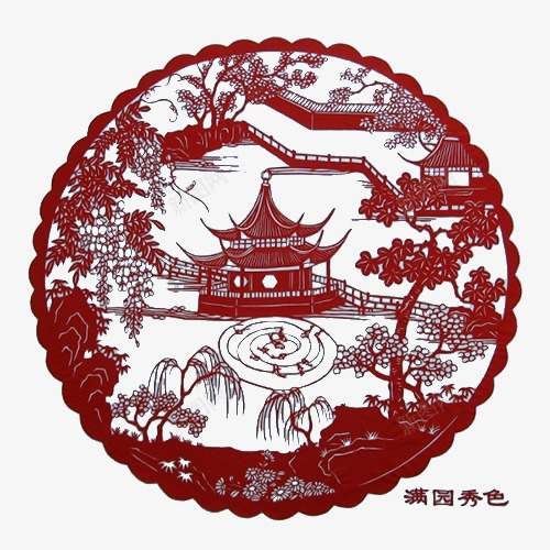 亭台剪纸psd免抠素材_88icon https://88icon.com 亭台 剪纸 树木 装饰