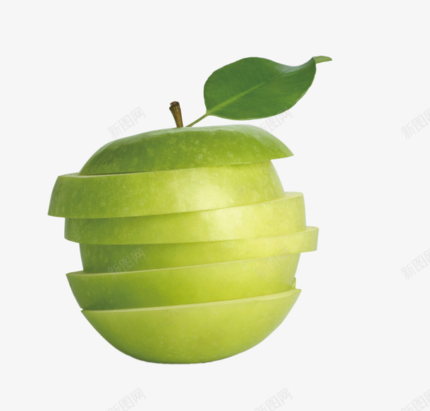 切片的青苹果ai免抠素材_88icon https://88icon.com 苹果 切片 绿色 叶子 水果 植物