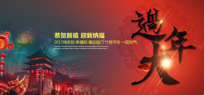 鸡年联欢会红色海报banner背景