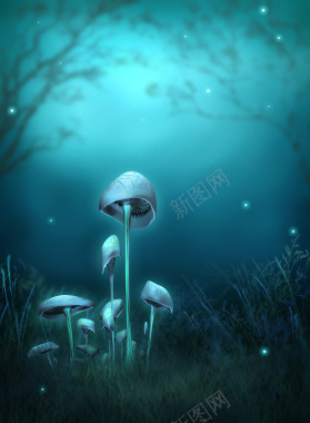 格林童话魔幻蘑菇蓝色背景背景