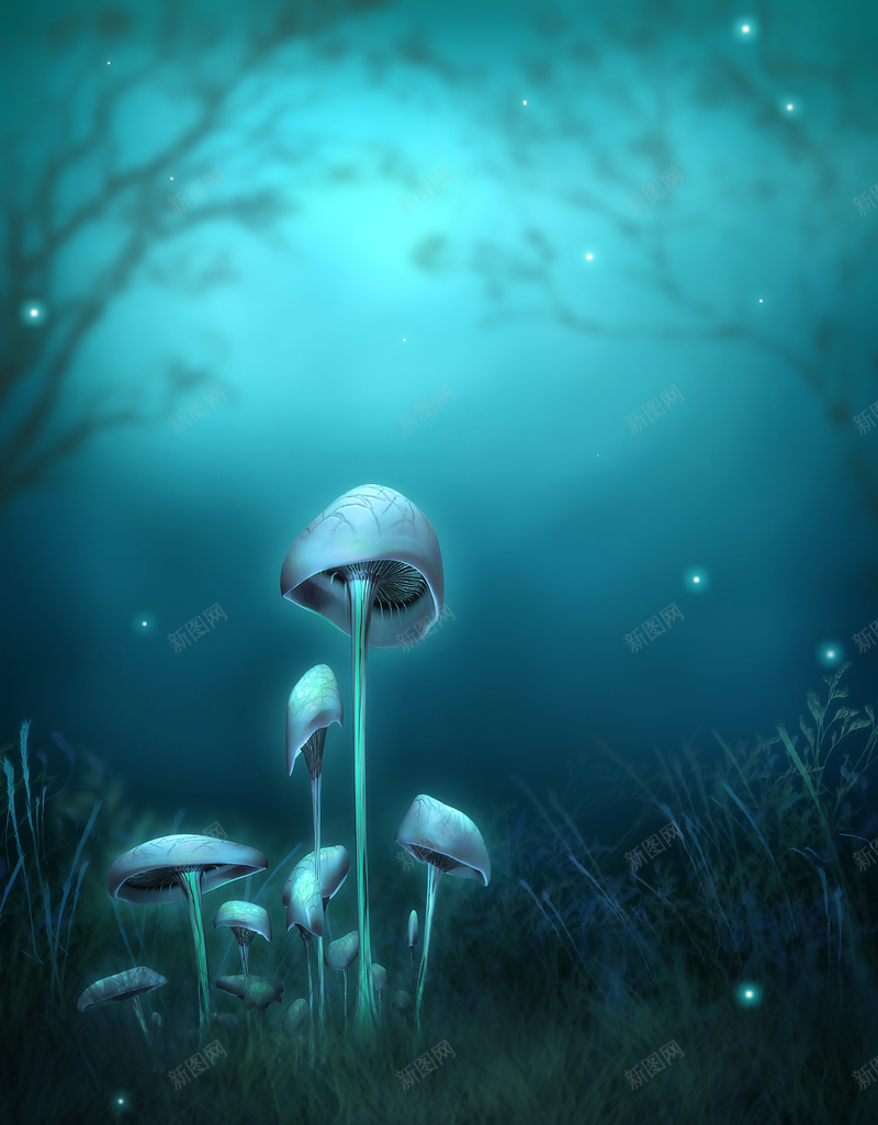 格林童话魔幻蘑菇蓝色背景jpg设计背景_88icon https://88icon.com 格林童话 梦幻 浪漫 蓝色 蘑菇 魔幻