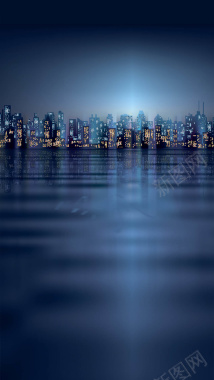 蓝色繁华城市夜空psd分层H5背景背景