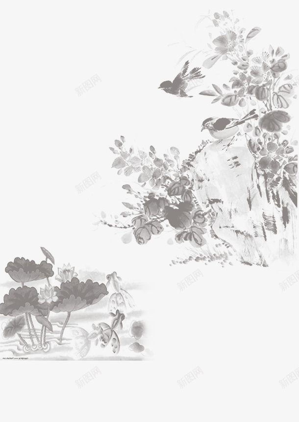 水墨画淡菜画png免抠素材_88icon https://88icon.com 植物 水墨 水墨画 淡彩 荷花 鸟