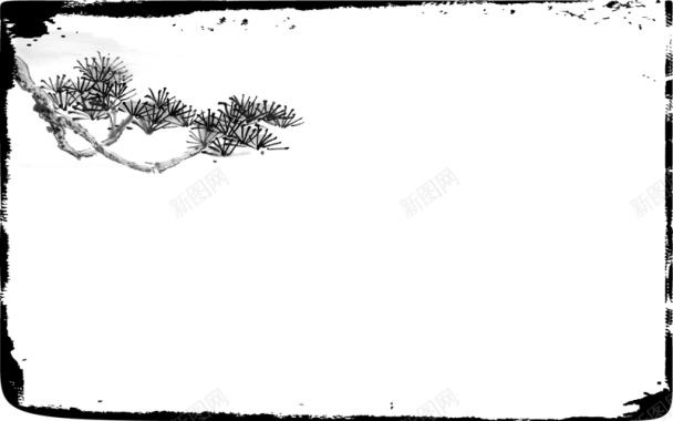 中国风白色背景树枝水墨水墨边框背景图背景