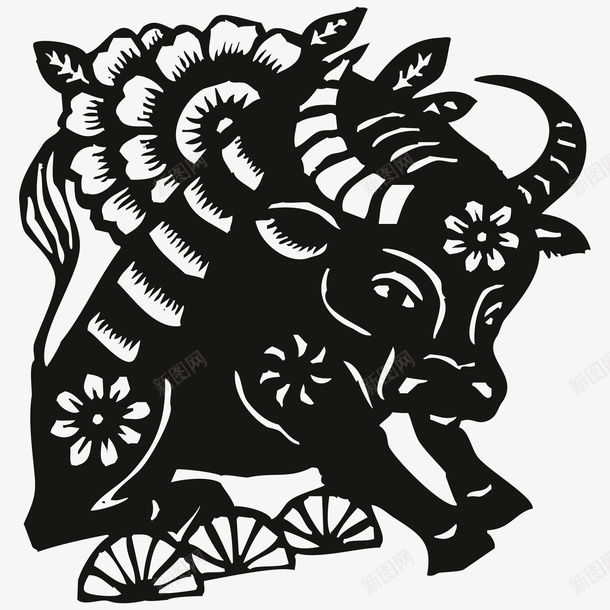 背花字体剪纸牛中式矢量图ai免抠素材_88icon https://88icon.com 中式 剪纸牛 卡通 牛图 矢量图 花草 蛮牛