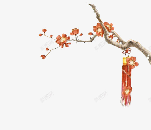 手绘红色花枝花瓣中国风png免抠素材_88icon https://88icon.com 树枝 红花 花朵 花枝 花瓣