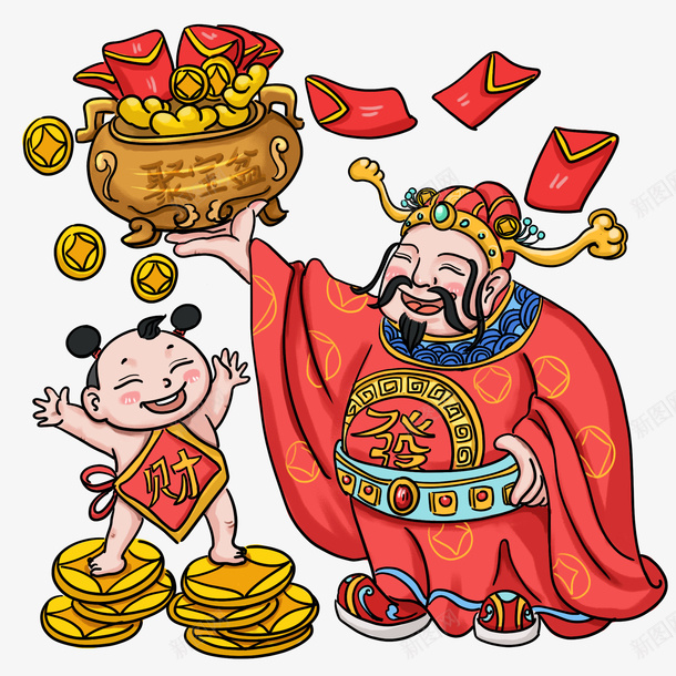 国潮财神手绘卡通元素psd免抠素材_88icon https://88icon.com 中国风 国潮财神 国潮财神爷 手绘卡通财神设计元素 财神