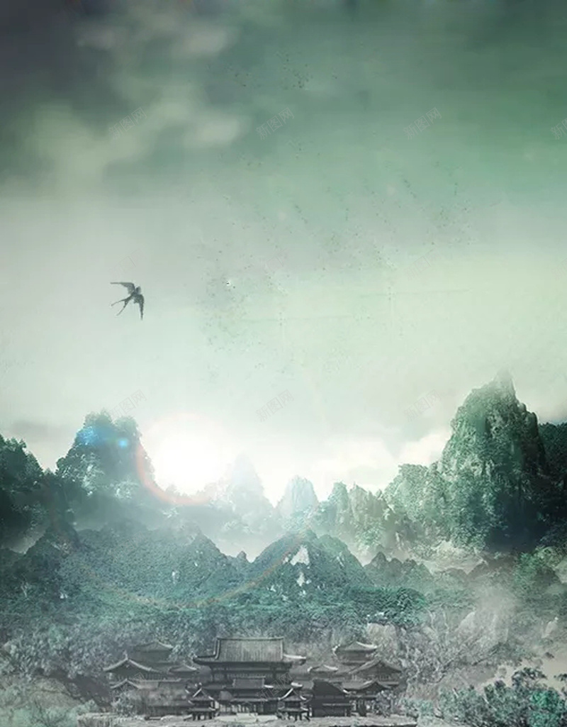 唯美宣传海报psd设计背景_88icon https://88icon.com 个性 中国分 创意 唯美 小清新 山村 山水 水墨 特色 简约