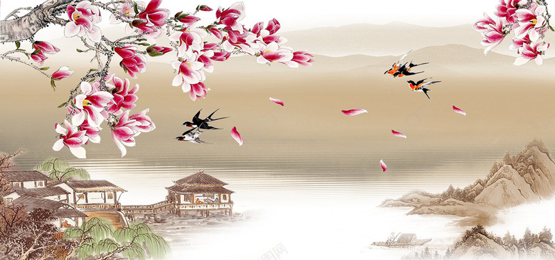 山水风景画背景